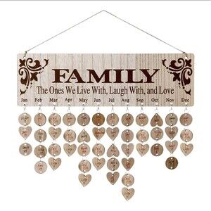 Family Wood Birthday Calendar Hanging Dates Rustic Live Laugh Love Gift Decor